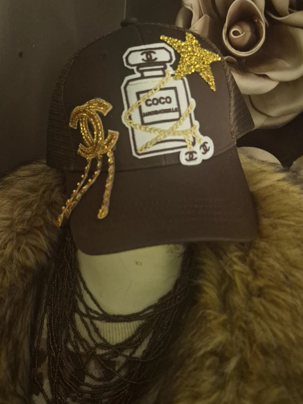 Embellished Brown Trucker Hat